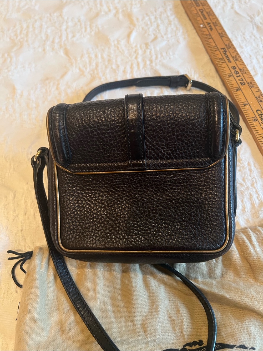 Burberry Dark Brown Leather and Deep Brown Velvet Crossbody with Gold Hardware - Picture 6 of 8